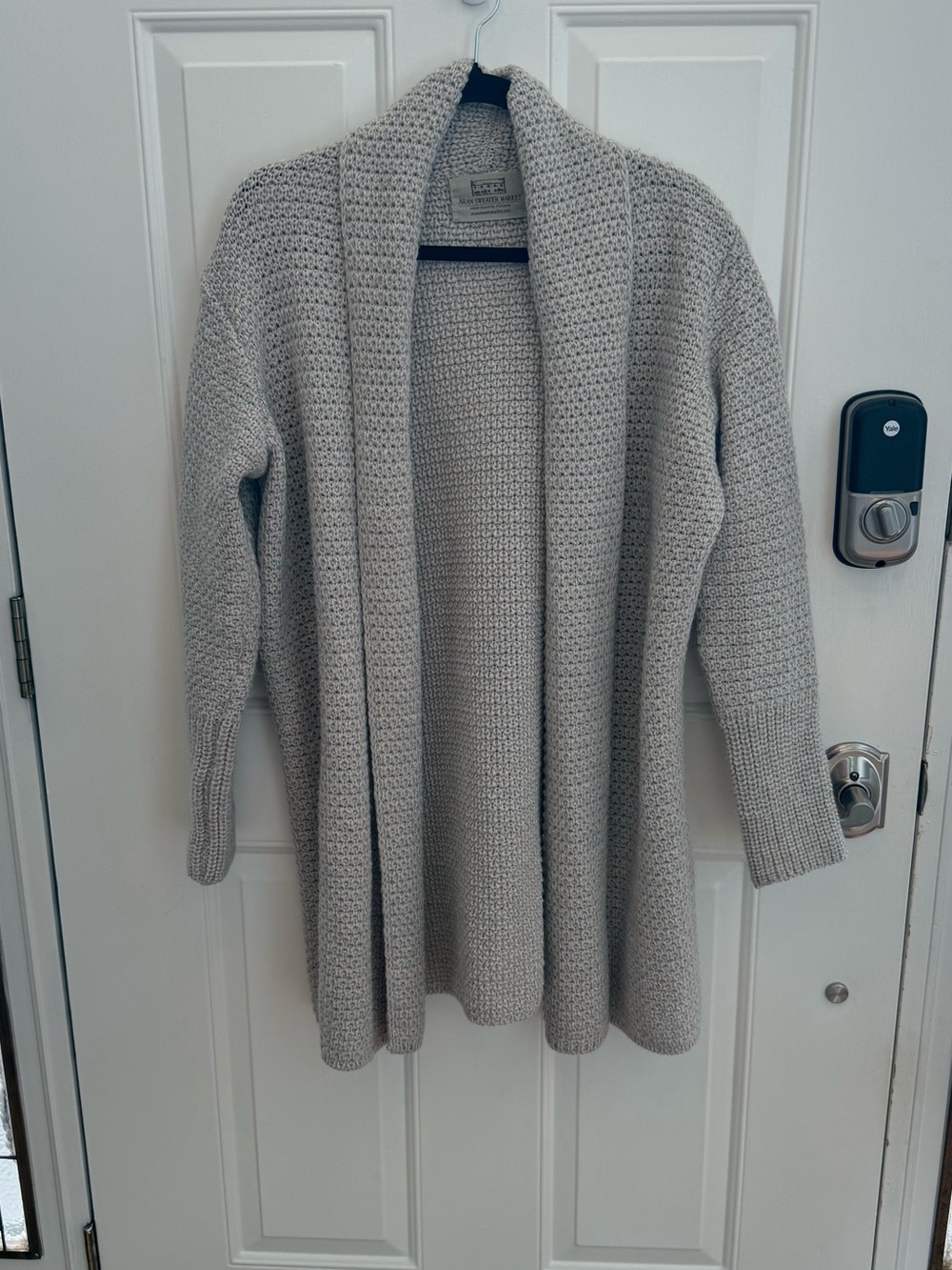 Aran sweater Market light greige open cardigan from Ireland Irish wool Sz